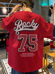 Aesthetic Post--Men Slogan Graphic Drop Shoulder Tee - Red - View 1