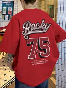 Aesthetic Post--Men Slogan Graphic Drop Shoulder Tee - Red - View 3