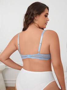 Plus Floral Lace Underwire Bra - Baby Blue - View 2