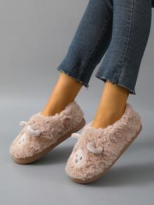 Dép Đi Trong Phòng Ngủ Preppy Cho Nữ, Dép Đi Trong Nhà Thiết Kế Hình Cừu Hoạt Hình Lông Tơ - Màu Khaki - Xem 2