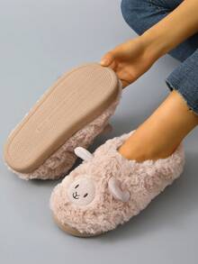 Dép Đi Trong Phòng Ngủ Preppy Cho Nữ, Dép Đi Trong Nhà Thiết Kế Hình Cừu Hoạt Hình Lông Tơ - Màu Khaki - Xem 3