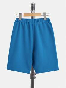 SHEIN Leap Crew 男孩字母補丁細節T恤和腰部抽繩短褲 - 藍色 - 查看 3