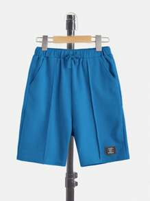 SHEIN Leap Crew 男孩字母補丁細節T恤和腰部抽繩短褲 - 藍色 - 查看 5