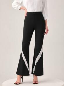 Modelyn 流蘇邊喇叭褲 - 黑色 - 查看 3