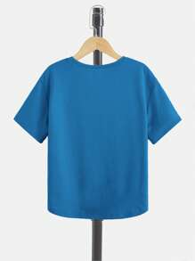 SHEIN Leap Crew 男孩字母補丁細節T恤和腰部抽繩短褲 - 藍色 - 查看 7