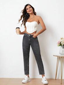 SHEIN Frenchy 素色牛仔褲 - 黑色 - 查看 5