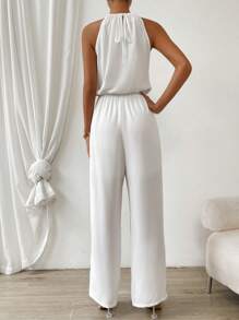 Firerie Keyhole Neckline Tie Back Halter Jumpsuit,Graduation,Teacher Outfits For Women,Back To School - White - View 2