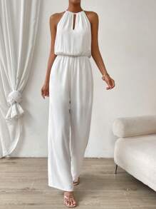Firerie Keyhole Neckline Tie Back Halter Jumpsuit,Graduation,Teacher Outfits For Women,Back To School - White - View 4