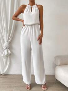 Firerie Keyhole Neckline Tie Back Halter Jumpsuit,Graduation,Teacher Outfits For Women,Back To School - White - View 6