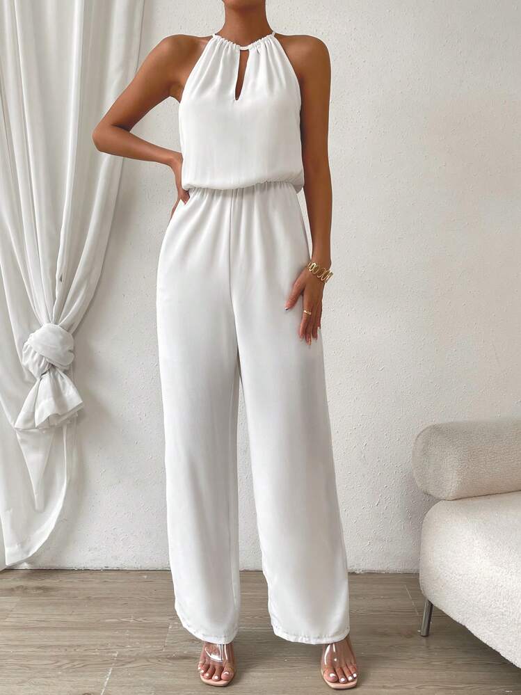 Firerie Keyhole Neckline Tie Back Halter Jumpsuit,Graduation,Teacher Outfits For Women,Back To School - White - View 6