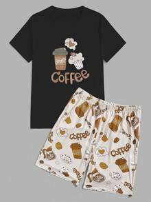 Men Letter & Cartoon Graphic PJ Set - Multicolor - View 5