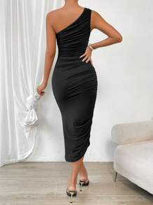 Firerie One Shoulder Ruched Bodycon Dress - Black - View 6