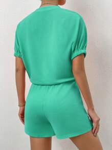 Chiquease Bộ đồ hai mảnh nữ Dây kéo Túi màu trơn Giải trí - Màu xanh Bạc hà - Xem 2