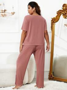 Conjunto de pijama bajo con abertura tejido de canalé