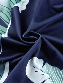 DOKOTOO Tropical Print Off Shoulder Draped Side Split Thigh Dress - Navy Blue - View 8