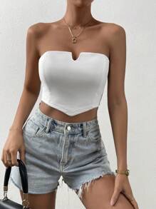 SHEIN Privé Áo nữ Bất đối xứng màu trơn Gợi cảm - trắng - Xem 2
