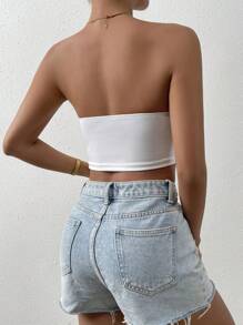 SHEIN Privé Áo nữ Bất đối xứng màu trơn Gợi cảm - trắng - Xem 3