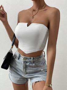 SHEIN Privé Áo nữ Bất đối xứng màu trơn Gợi cảm - trắng - Xem 4