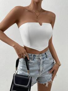 SHEIN Privé Áo nữ Bất đối xứng màu trơn Gợi cảm - trắng - Xem 5