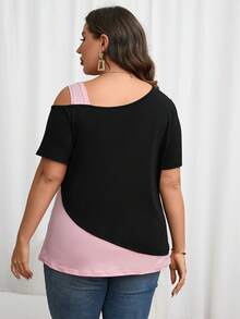 SHEIN LUNE Camiseta de color combinado de cuello asimétrico - Multicolor - Ver 2