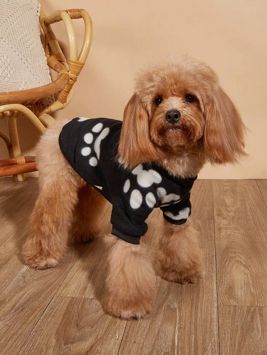 1 chiếc áo len thú cưng họa tiết bàn chân - màu đen - Xem 1
