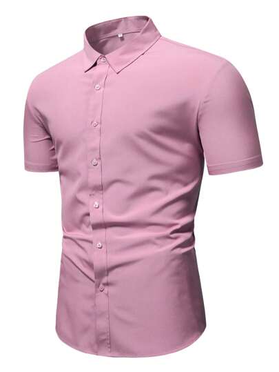 Manfinity Mode Men Solid Button Up Shirt, Pink
