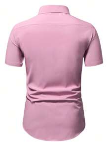 Manfinity Mode Men Solid Button Up Shirt, Pink - Pink - View 2
