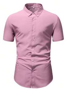 Manfinity Mode Men Solid Button Up Shirt, Pink - Pink - View 3