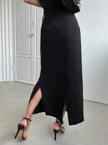 DAZY Chân váy cạp cao xẻ tà - màu đen - Xem 2