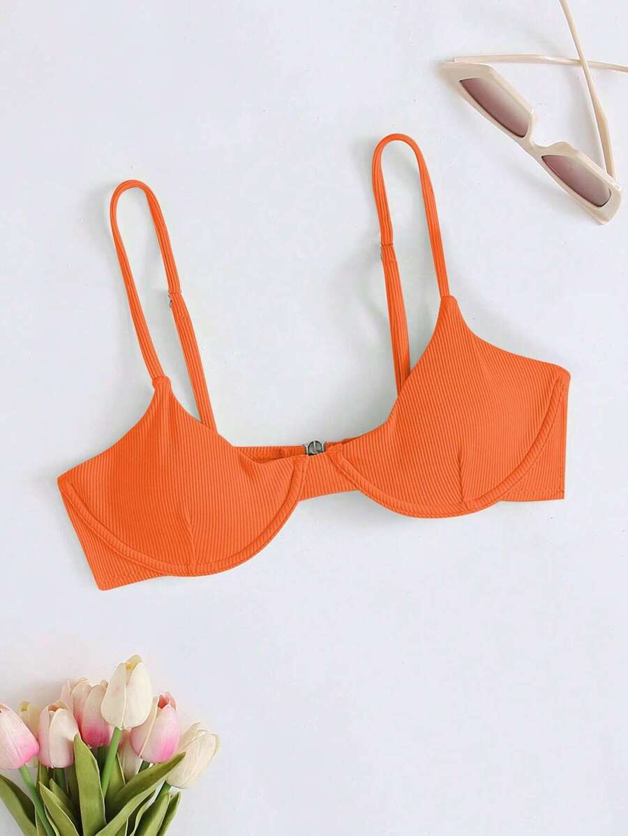 SHEIN Swim Summer Beach Solid Underwire Bikini Top, Bathing Suit - Orange - View 1