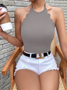 SHEIN Privé 條紋針織貝殼邊掛脖上衣