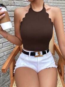 SHEIN Essnce 條紋針織貝殼邊掛脖上衣