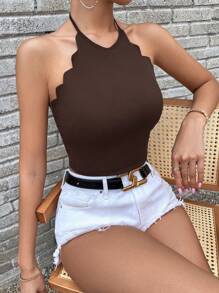 SHEIN Essnce 條紋針織貝殼邊掛脖上衣