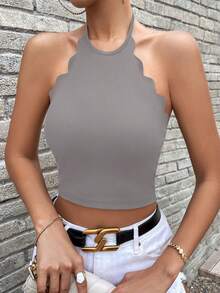 SHEIN Privé 條紋針織貝殼邊掛脖上衣