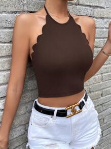 SHEIN Essnce 條紋針織貝殼邊掛脖上衣