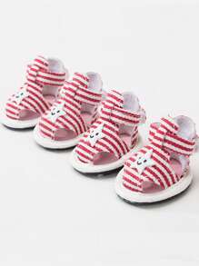 2雙條紋圖案星形裝飾寵物鞋子 - 紅白色 - 查看 1