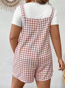 SHEIN LUNE 大碼格子圖案背帶連體短褲不帶T恤 - 粉色 - 查看 2