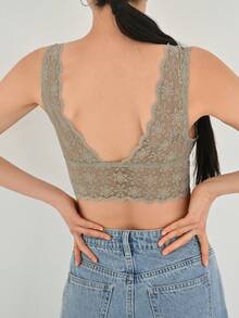 DAZY Áo ngực & Áo lót Nữ Tương phản ren Sò điệp màu trơn Lãng mạn-Lãng mạn - màu xanh lá - Xem 2