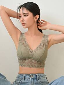 DAZY Áo ngực & Áo lót Nữ Tương phản ren Sò điệp màu trơn Lãng mạn-Lãng mạn - màu xanh lá - Xem 5