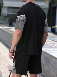 Manfinity EMRG Men Letter Graphic Tee & Drawstring Waist Shorts - Black - View 2