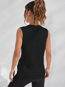 Easithlete 4pcs Solid Raglan Sleeve Sports Tee Gym Topworkout Tank Top - Black - View 2