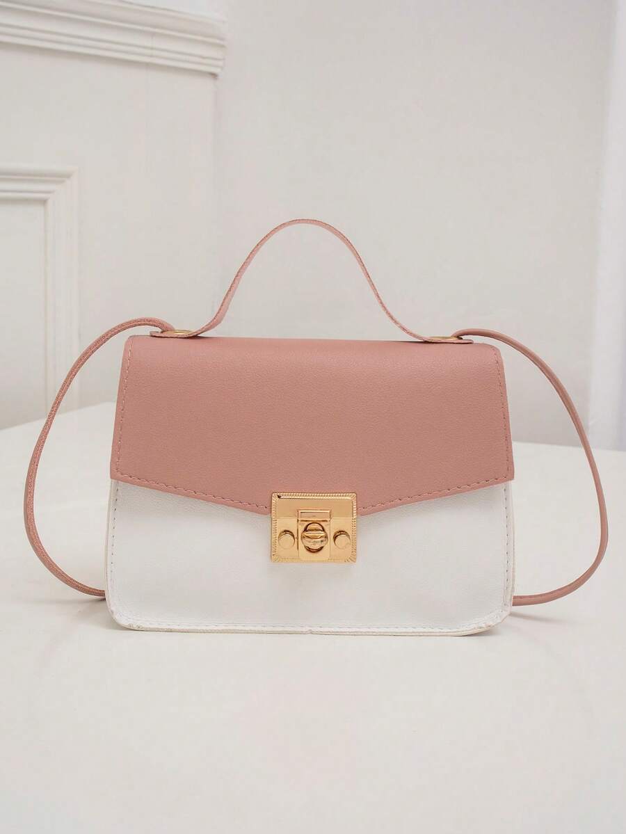 Colorblock Chain Shoulder And Handbag With Lock Buckle | SHEIN USA