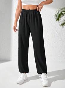 SHEIN Daily&Casual 素色彈性腰帶運動褲