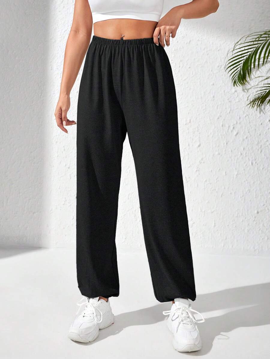 SHEIN Daily&Casual 素色彈性腰帶運動褲