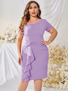 MUXXN Vestido ribete con fruncido con fruncido delantero - Lila Púrpura - Ver 3