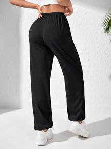 SHEIN Daily&Casual 素色彈性腰帶運動褲