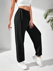 SHEIN Daily&Casual 素色彈性腰帶運動褲