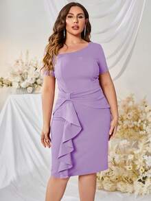 MUXXN Vestido ribete con fruncido con fruncido delantero - Lila Púrpura - Ver 5