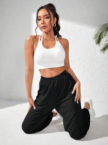 SHEIN Daily&Casual 素色彈性腰帶運動褲