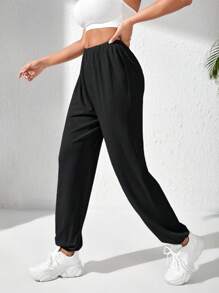 SHEIN Daily&Casual 素色彈性腰帶運動褲